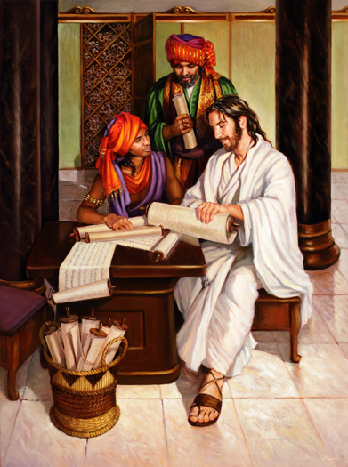 Jesús y Ganid en la biblioteca de Alejandría